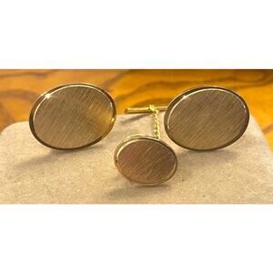 VTG Men's Anson Cuff Link and Tie Pin Set, Great for Monogram, Mint, Gold Tone